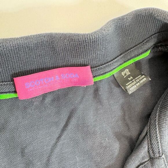 Scotch & Soda Shirt Mens Medium Polo Collar Navy Logo Preppy - Picture 3 of 9
